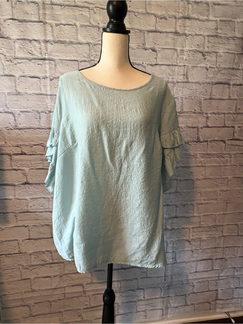 SHEIN Light Blue Ruffle Sleeve Tunic Top